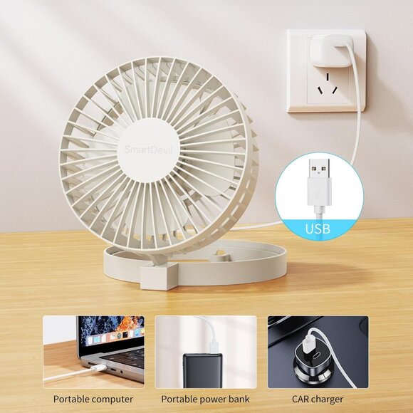 USB Mini Desk Fan Ultra Quiet,‎ 2-Speed, 90° Rotate Foldable Personal Table Fan - Picture 5 of 7